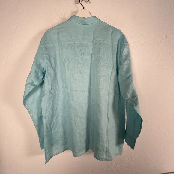 J. Jill Love Linen Womens Button-Up Shirt Medium Blue Long Sleeve Lightweight - Picture 2 of 7
